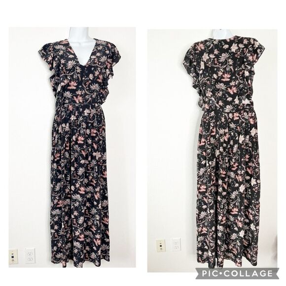 Adriana Degreas 100% Silk Floral Maxi Sleeves Dress Flutter Sundress Size Medium - Picture 1 of 12